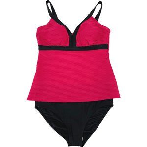 Christina Women's Bathing Suit / 2 Piece Set / Tankini Top / Pink & Black /